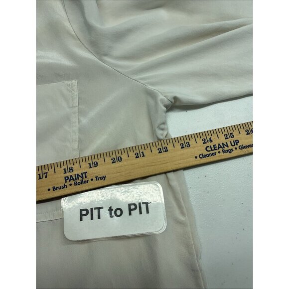 St‎ John Silk Blouse Ivory Button Up Pointed Collar Size 16 - Picture 10 of 12